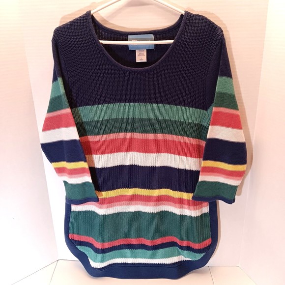 Koret Sweater Multicolored Striped Ribbed Cotton Blend Women's Size M - Picture 1 of 8